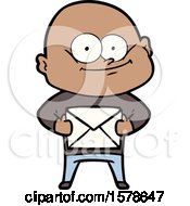 Cartoon Bald Man Staring With Letter