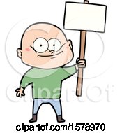Cartoon Bald Man Staring With Sign