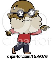 Cartoon Worried Man With Beard And Spectacles Pointing Finger