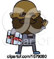 Cartoon Man With Beard Frowning With Xmas Gift