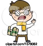 Poster, Art Print Of Cartoon Boy Holding Gift And Wearing Spectacles