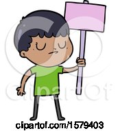 Poster, Art Print Of Cartoon Grumpy Boy With Placard