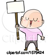 Poster, Art Print Of Happy Cartoon Bald Man With Sign