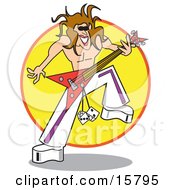 Shirtless Man In A Rock Band Playing An Electric Guitar With Dice During A Music Concert Clipart Illustration