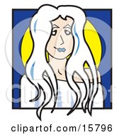 Beautiful White Haired Goddess Woman Standing In Moonlight Clipart Illustration