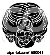 Clipart Of A Zodiac Horoscope Astrology Gemini Twins Design In Black And White Royalty Free Vector Illustration
