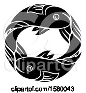 Clipart Of A Zodiac Horoscope Astrology Pisces Fish Circle Design In Black And White Royalty Free Vector Illustration