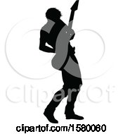 Clipart Of A Silhouetted Male Guitarist Royalty Free Vector Illustration