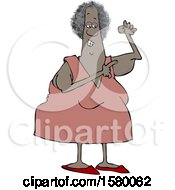 Clipart Of A Cartoon Black Woman Pointing To Her Flabby Tricep Royalty Free Vector Illustration