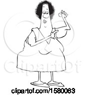 Clipart Of A Cartoon Lineart Black Woman Pointing To Her Flabby Tricep Royalty Free Vector Illustration