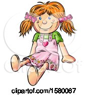 Clipart Of A Cartoon Happy Red Haired Doll Royalty Free Vector Illustration