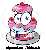 Clipart Of A Mascot Layered Cake With Cherries Royalty Free Vector Illustration by Domenico Condello