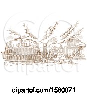 Poster, Art Print Of Sketched Scene Of The Theatre Of Marcellus In Rome Italy