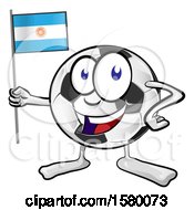 Poster, Art Print Of Soccer Ball Mascot Character Holding An Argentine Flag