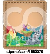 Poster, Art Print Of Parchment Border Of An Easter Bunny Holding A Basket