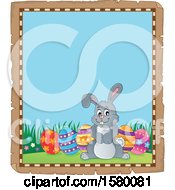 Clipart Of A Parchment Border Of An Easter Bunny Royalty Free Vector Illustration