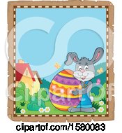 Clipart Of A Parchment Border Of An Easter Bunny Royalty Free Vector Illustration