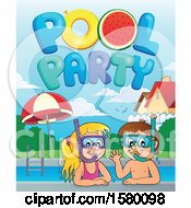 Poster, Art Print Of Boy And Girl Wearing Snorkel Masks Under Pool Party Text