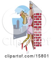 Damsel In Distress Hanging From A Wall High Above A City