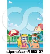 Poster, Art Print Of Border Of A Boy And Girl Wearing Snorkel Masks