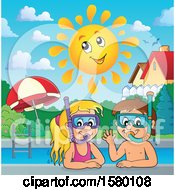 Poster, Art Print Of Boy And Girl Wearing Snorkel Masks Under A Happy Sun