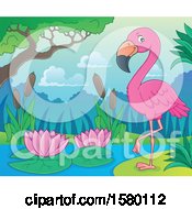 Poster, Art Print Of Pink Flamingo Bird On A Beach