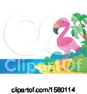 Clipart Of A Pink Flamingo Bird On A Beach Royalty Free Vector Illustration by visekart