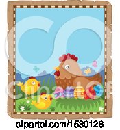 Poster, Art Print Of Parchment Border Of Easter Eggs Chicks And A Hen