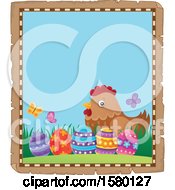 Clipart Of A Parchment Border Of Easter Eggs And A Hen Royalty Free Vector Illustration