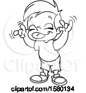 Clipart Of A Cartoon Lineart Boy Making A Teasing Face Royalty Free Vector Illustration