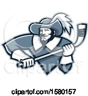 Poster, Art Print Of Tough Musketeer Sports Mascot Holding An Ice Hockey Stick