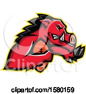Poster, Art Print Of Tough Red Wild Boar Pig Sports Mascot Running With An American Football