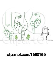 Clipart Of A Stick Man Farmer With Giant Hands With Leaves Royalty Free Vector Illustration by NL shop