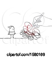 Clipart Of A Stick Woman With A Giant Hand And Scribbles Royalty Free Vector Illustration