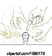 Clipart Of A Stick Man Surrounded By Giant Cruel Hands Royalty Free Vector Illustration