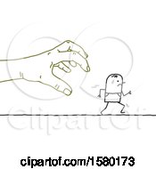 Clipart Of A Stick Man Being Chased By A Giant Hand Royalty Free Vector Illustration