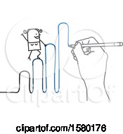 Clipart Of A Stick Woman Climbing Up A Graph As It Is Being Drawn By A Hand Royalty Free Vector Illustration