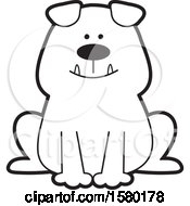 Poster, Art Print Of Cartoon Happy Black And White Bulldog Sitting