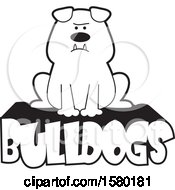 Poster, Art Print Of Cartoon Black And White Bulldog Sitting On Text