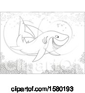 Clipart Of A Black And White Shark Swimming Over A Reef Royalty Free Vector Illustration