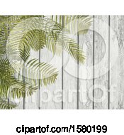 3d Wood Background With Ferns