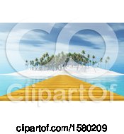 Clipart Of A 3d Wooden Jetty And Tropical Island Royalty Free Illustration by KJ Pargeter