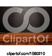 Clipart Of A 3d Wood Counter With A Black Glittery Wall Royalty Free Illustration