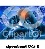 Clipart Of A 3d Man With A Highlighted Brain And Virus Cells Royalty Free Illustration