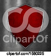 Clipart Of A 3d Scratched Red Shield On Metal Royalty Free Illustration