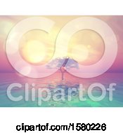 Clipart Of A 3d Silhouetted Tree In The Ocean At Sunset Royalty Free Illustration