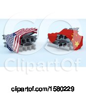 Poster, Art Print Of 3d Steel Beams With American And Chinese Flags Import Tarrifs