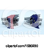 Poster, Art Print Of 3d Steel Beams With American And Eu Flags Import Tarrifs