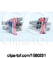 Clipart Of 3D Steel Beams With American And Union Jack Flags Import Tarrifs Royalty Free Illustration