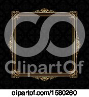 Poster, Art Print Of Golden Ornate Frame Over Black Damask